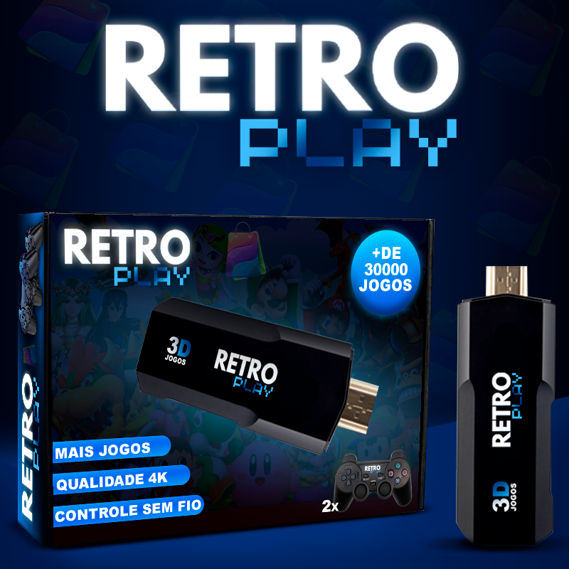 Game Stick Retrô 4k 64G com 30.000 Jogos Nostálgicos + 2 Controles Sem